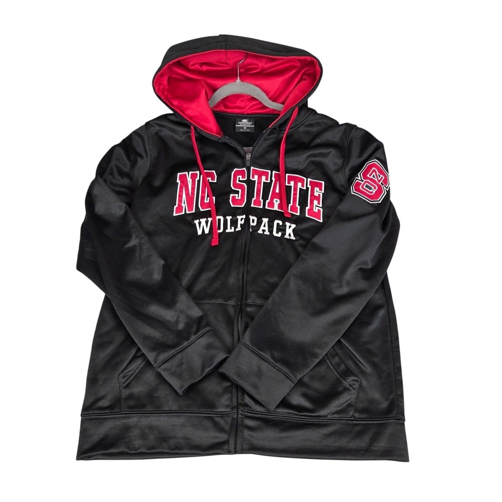 NC State Wolfpack Jacket Mens M Black Red Full Zip Logo College Sports Gameday